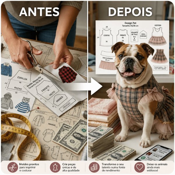 Antes e depois de criar roupinhas PetStyle